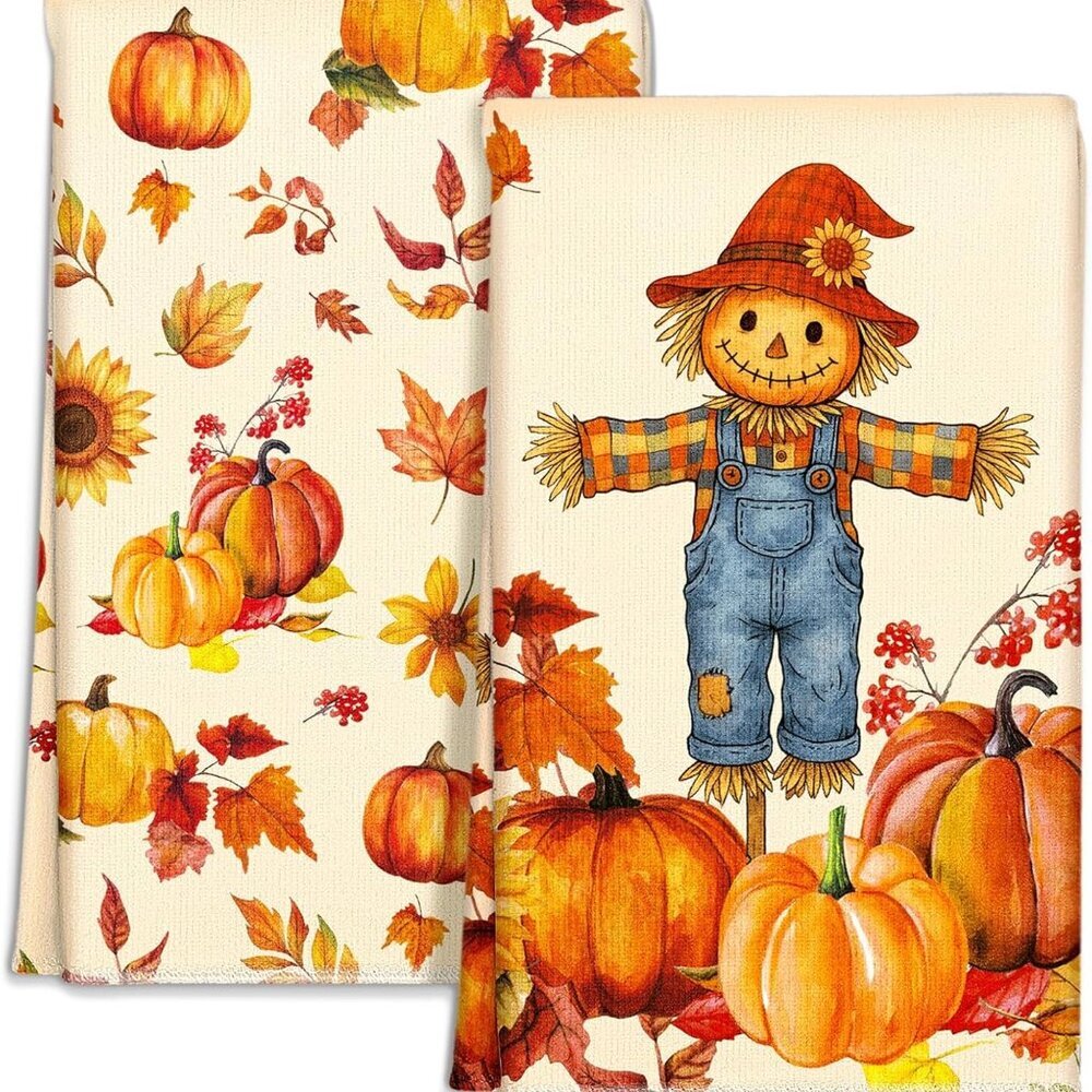 Fall Kitchen Towels Set of 2 - Fall Kitchen Dish Towels 18x26 Inch Microfiber De